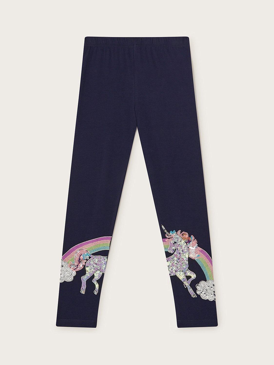Monsoon Kids' Sequin Rainbow Unicorn Leggings, Navy