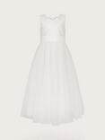 Monsoon Kids' Bernadette Tulle Embroiderd Occasion Maxi Dress, Ivory