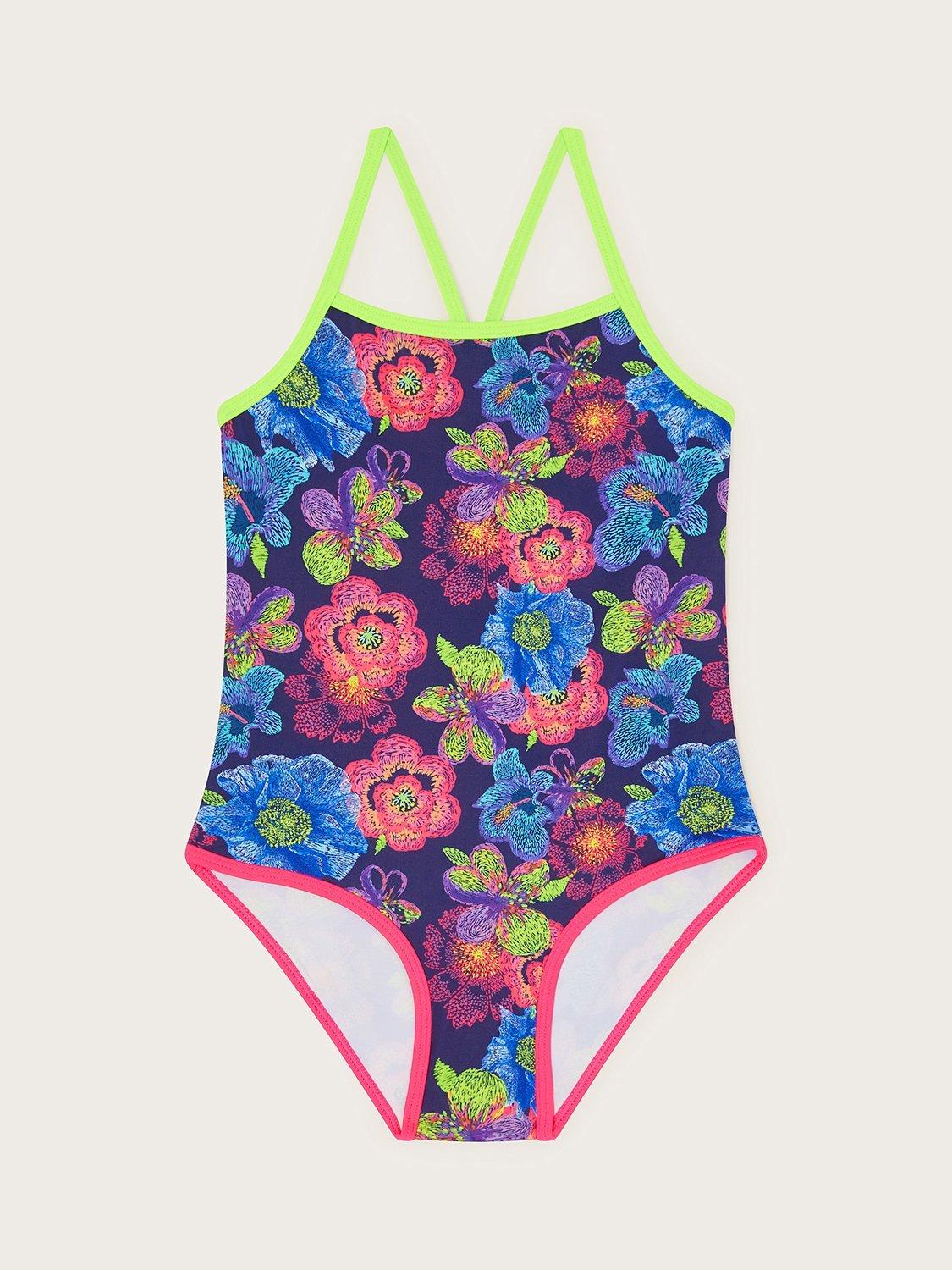 Monsoon Kids' Floral Print Swimsuit, Multi