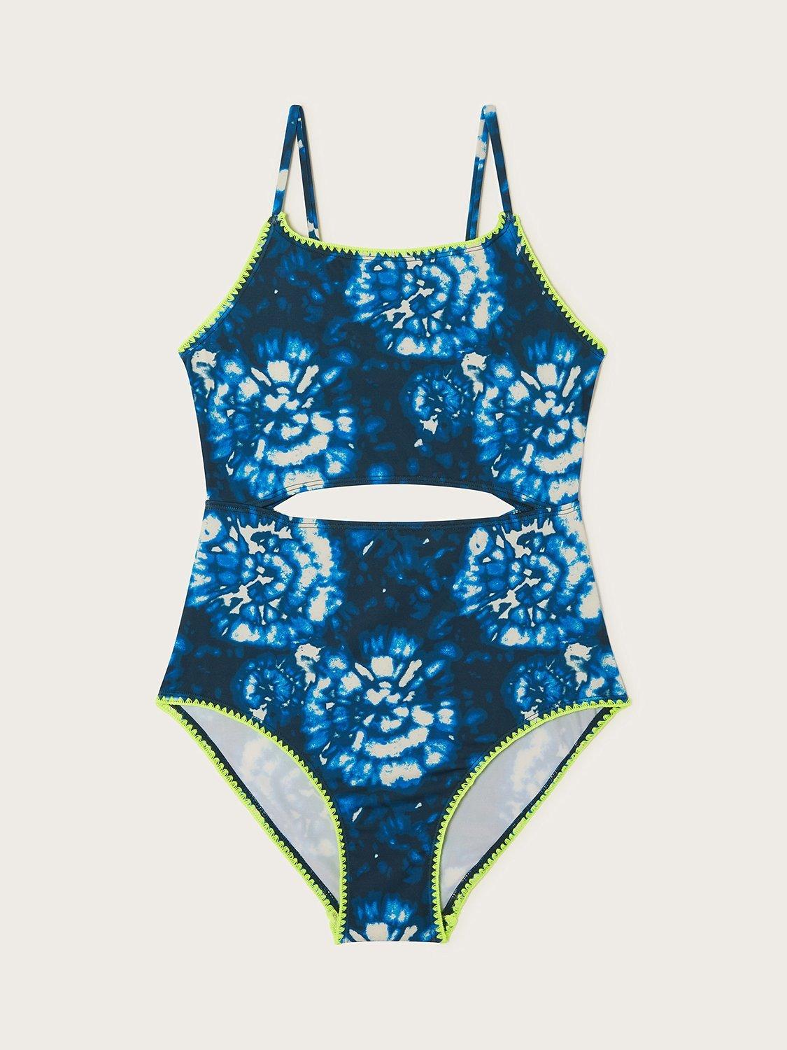 Monsoon Kids' Storm Tie Dye Cut Out Swimsuit, Blue