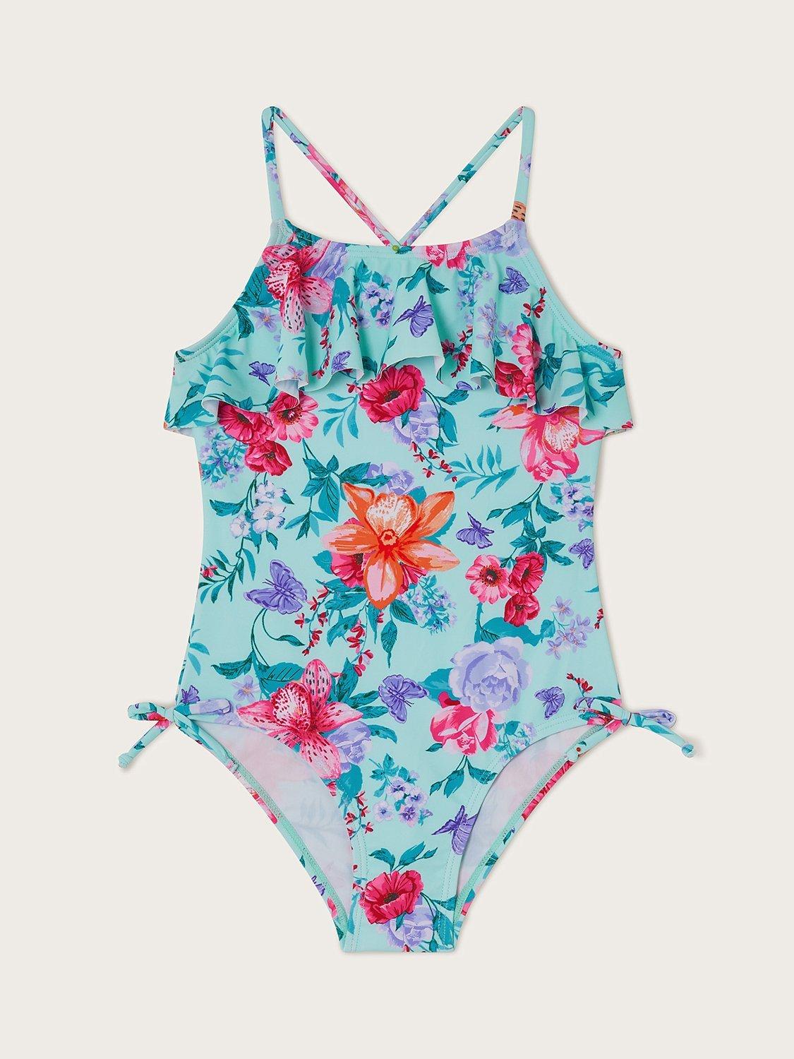 Monsoon Kids Botanical Frill Swimsuit Turquoise