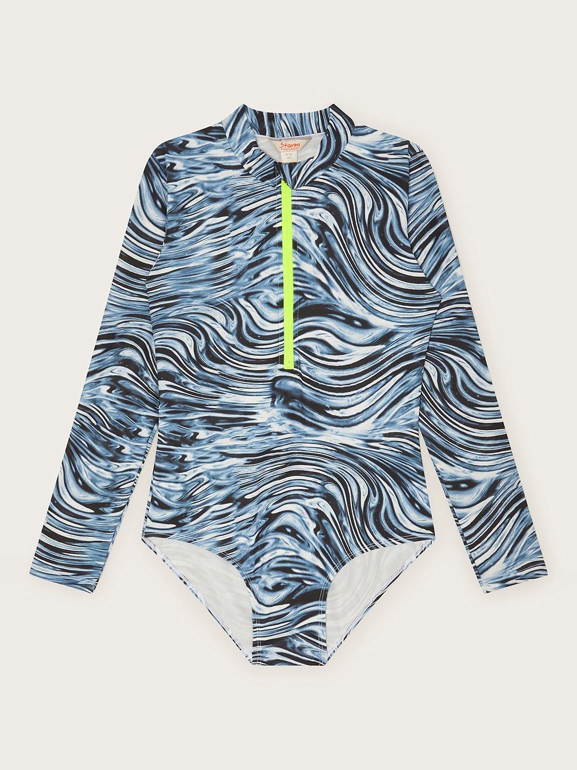 Monsoon Kids' Storm Ripple Swimsuit, Grey/Multi