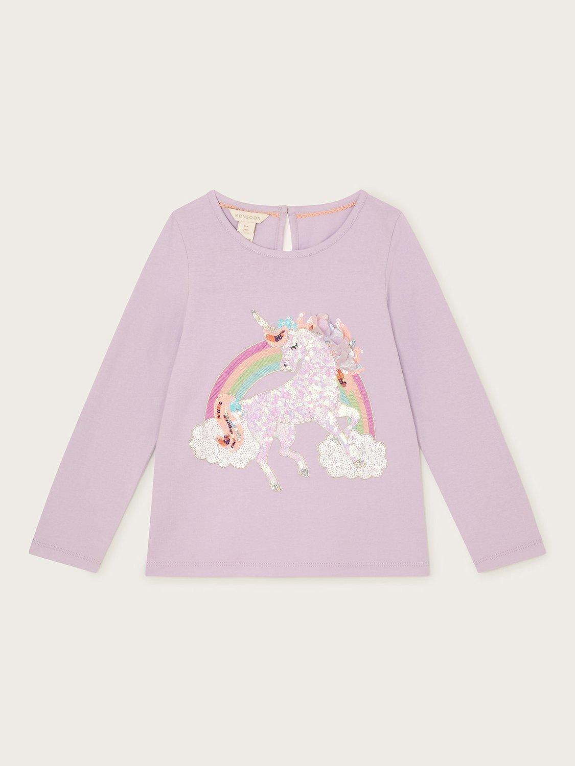 Monsoon Unicorn Rainbow Long Sleeve T-Shirt, Lilac