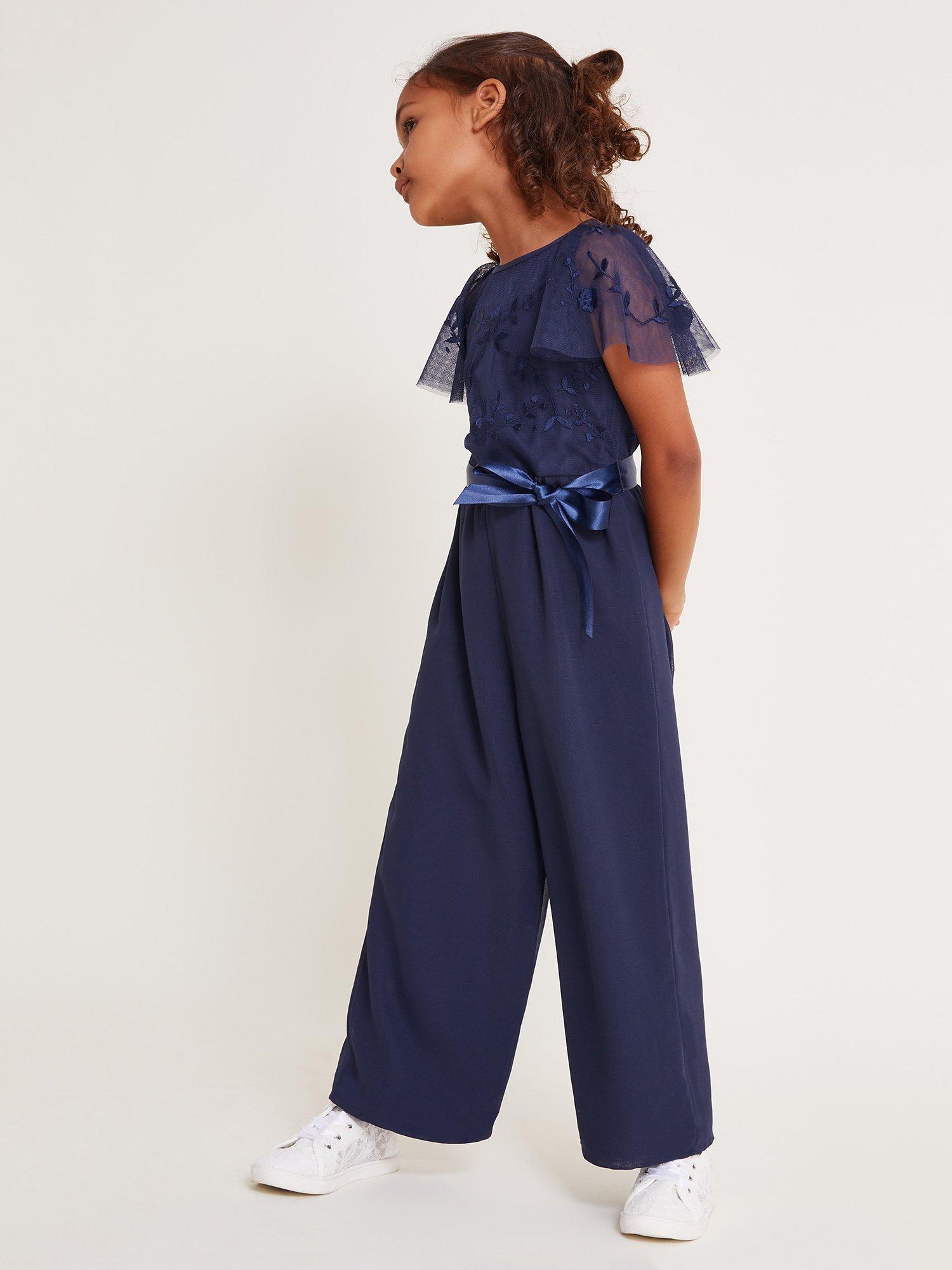 Monsoon Kids' Amelia Embroidered Jumpsuit, Navy