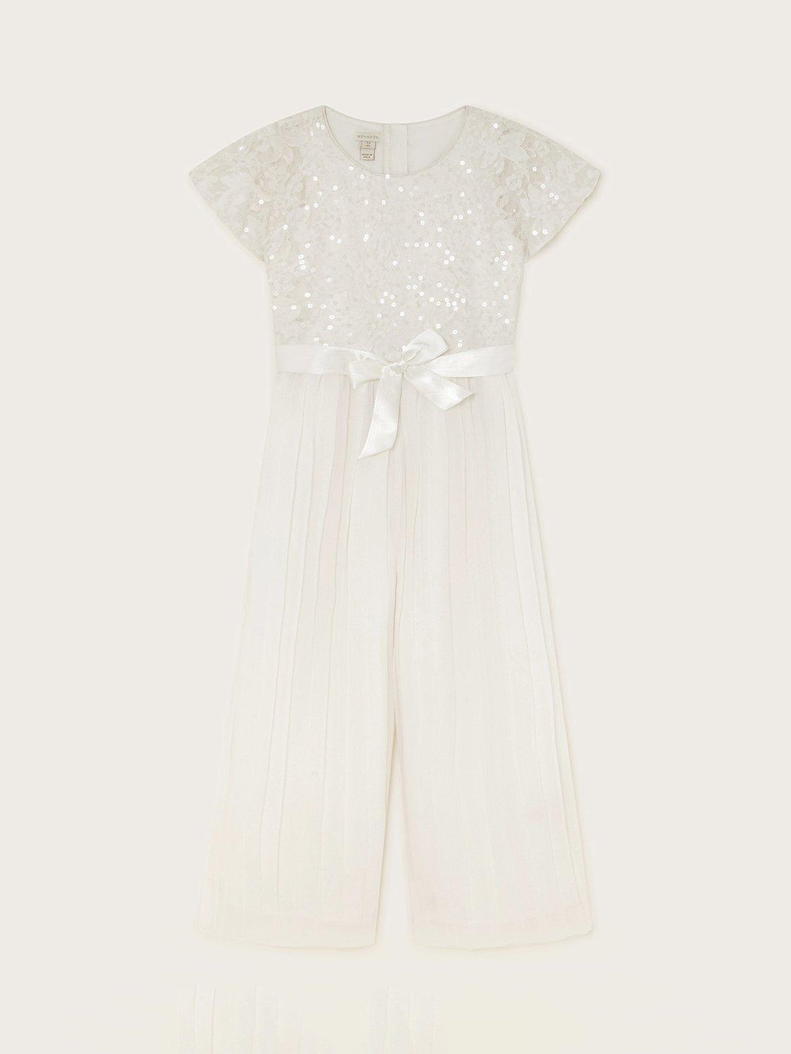 Monsoon Kids' Lacey Sequin Cape Jumpsuit, Ivory