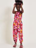 Monsoon Kids' Floral Swirl Shirred Jumpsuit, Pink