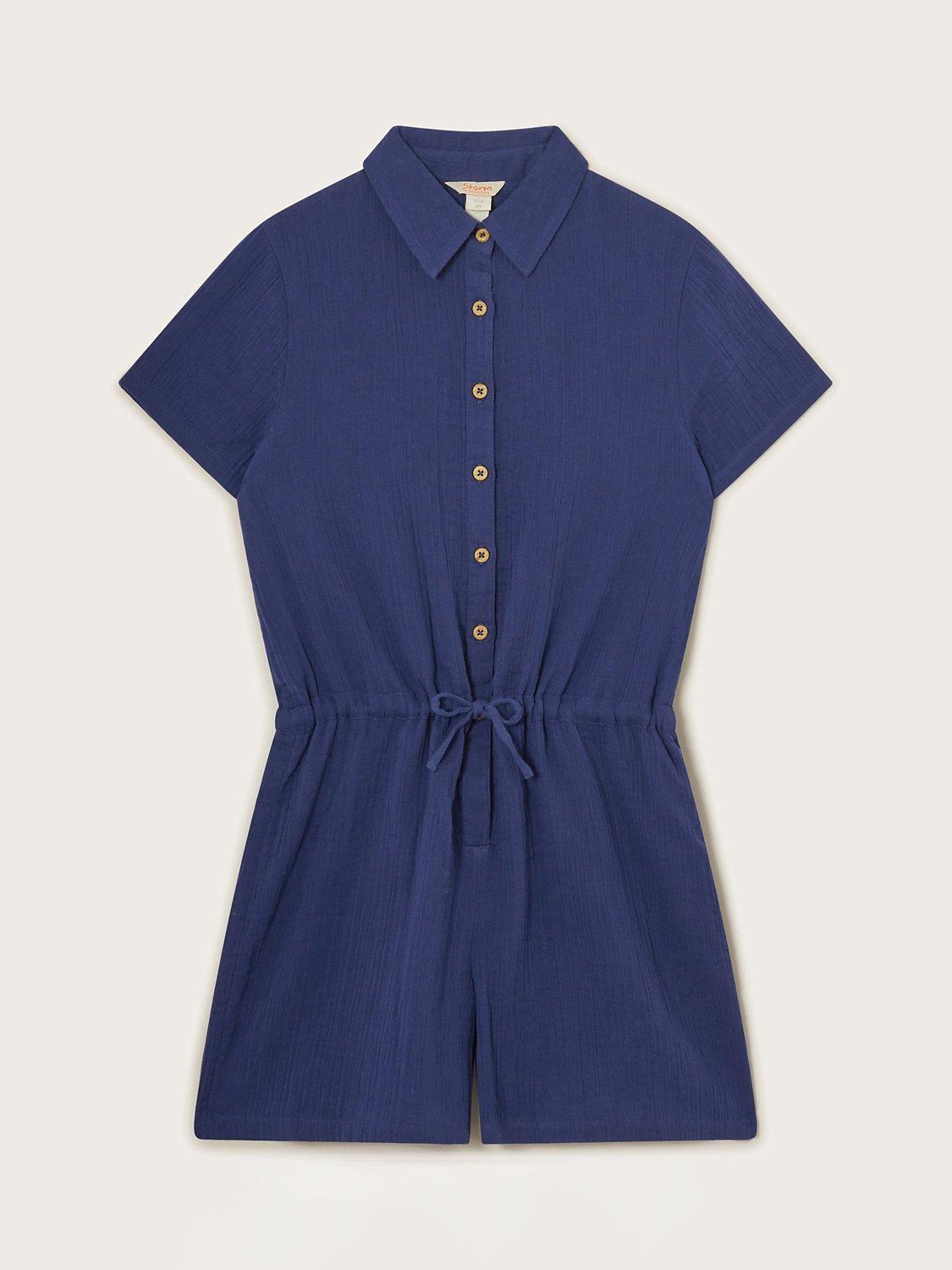 Monsoon Kids' Storm Shirt Playsuit, Blue