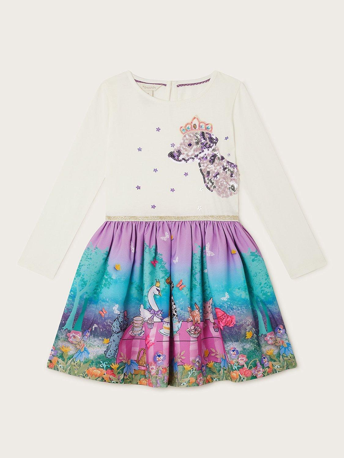 Monsoon Kids Sequin Dog Garden Party Border Dress Lilac