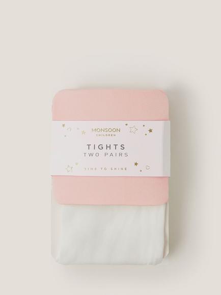 Monsoon Kids' Plain Tights, Pack of 2, Multi, Multi