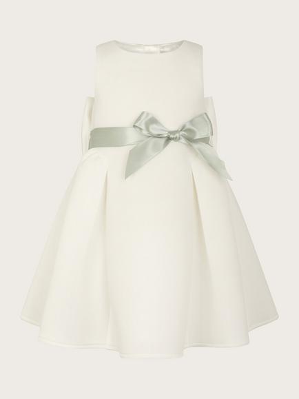 Monsoon Baby Holly Bow Scuba Bridemaids Dress, Ivory - view 2, Ivory