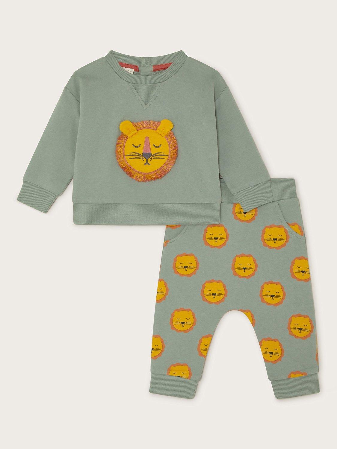 Monsoon Baby Sage Lion Jersey Set, Green, 0-3 months