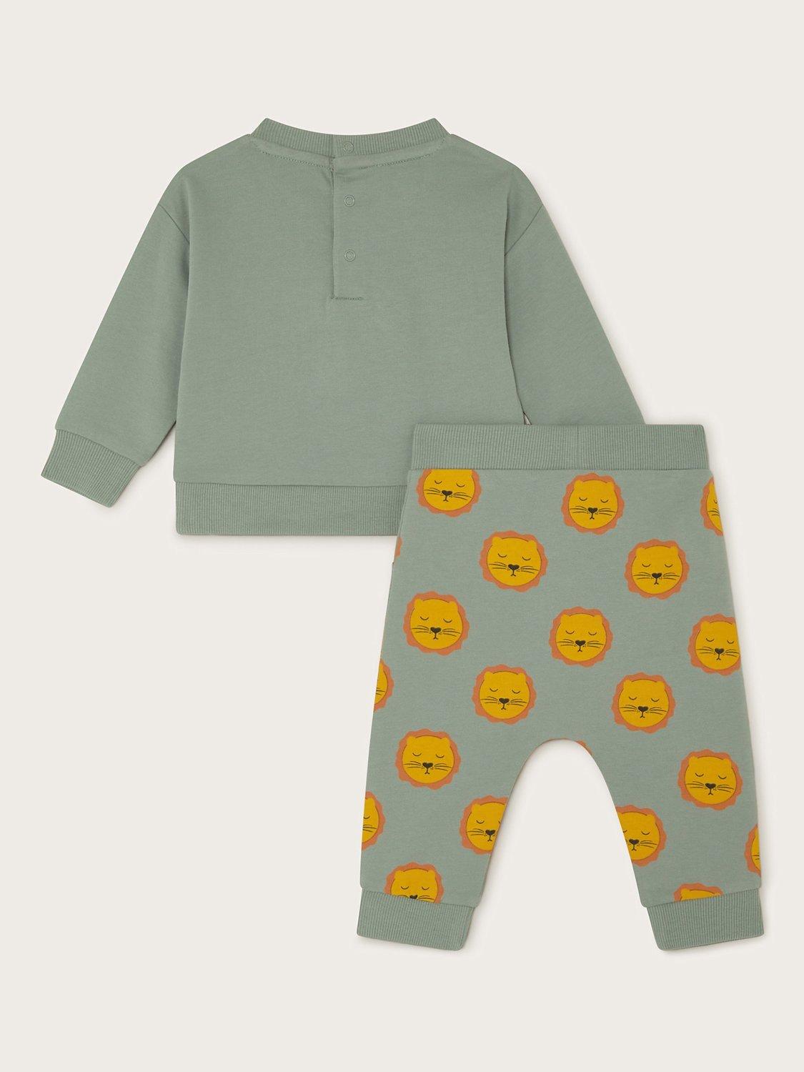 Monsoon Baby Sage Lion Jersey Set, Green, 0-3 months