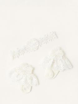 Monsoon Baby Lace Top Socks & Headband Set, Ivory, Ivory