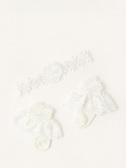 Monsoon Baby Lace Top Socks & Headband Set, Ivory, Ivory