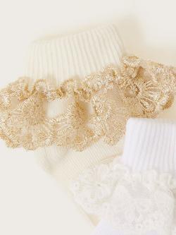 Monsoon Baby Lace Frill Top Ankle Socks, Pack Of 2, Ivory/White - view 2, Ivory/White