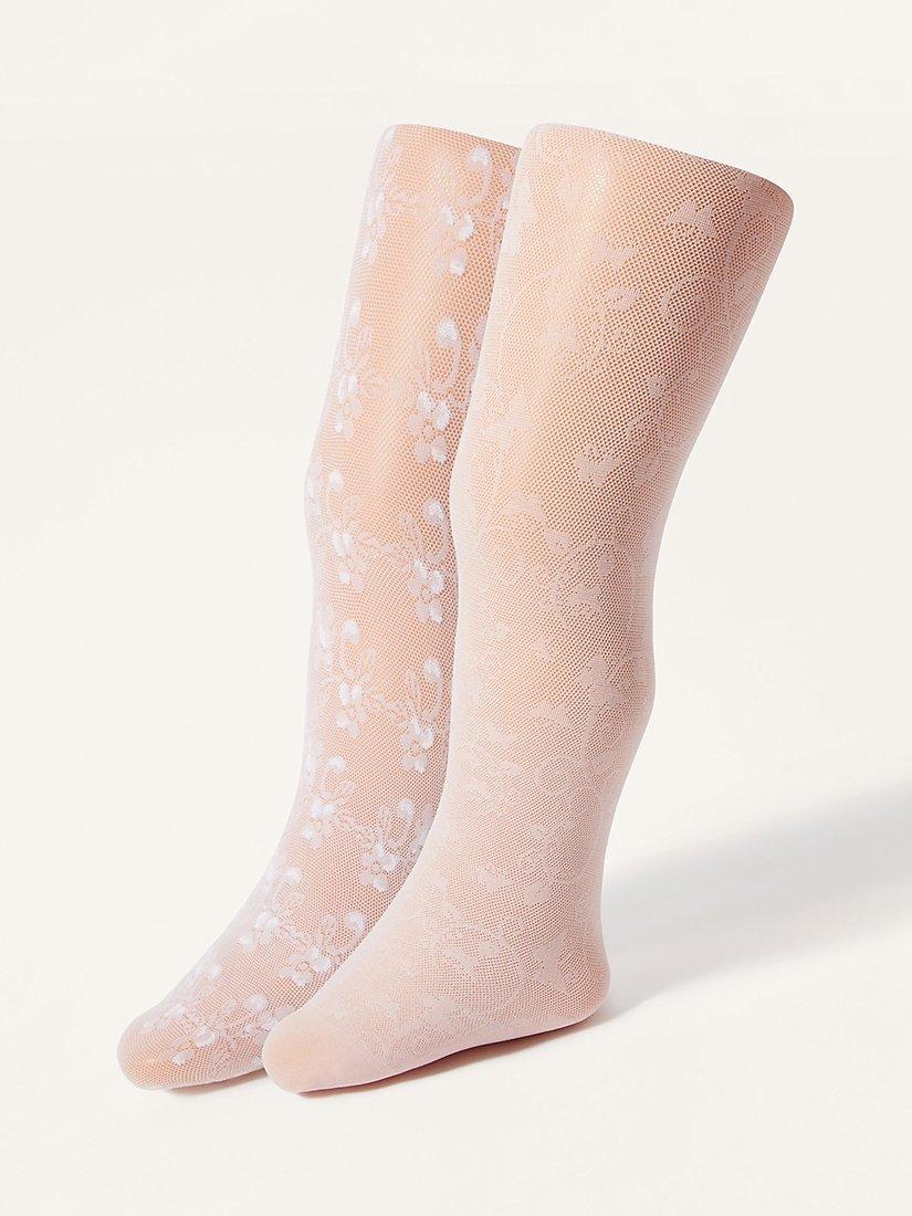 Product image 1 of 3, which shows Monsoon Baby Lacey Tights, Pack of 2, Multi, 0-6 months