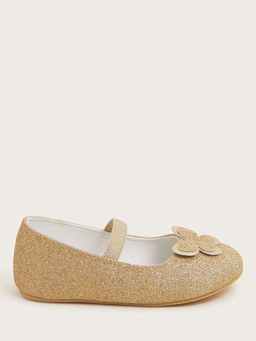 Monsoon Baby Walker Glitter Butterfly Shoes, Gold