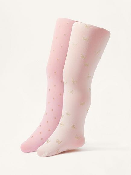 Monsoon Baby Floral Printed Tights, Pack of 2, Multi, Multi