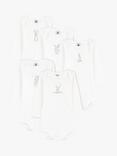 Petit Bateau Baby Rabbit Print, Long Sleeve Bodysuits, Pack of 5, White/Multi