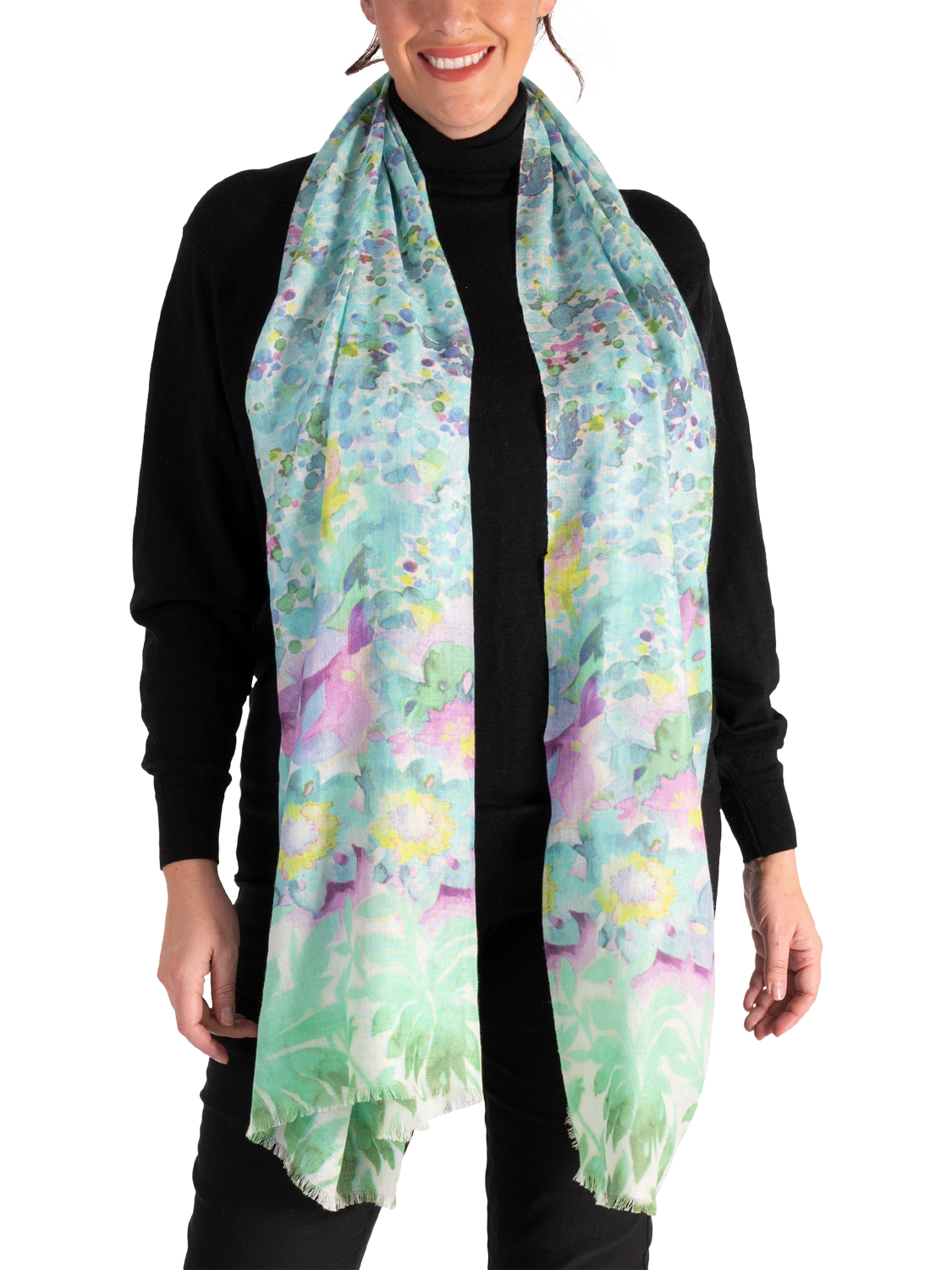 Product image 2 of 5, which shows chesca Bloom Floral Silk Cashmere Scarf, Multi