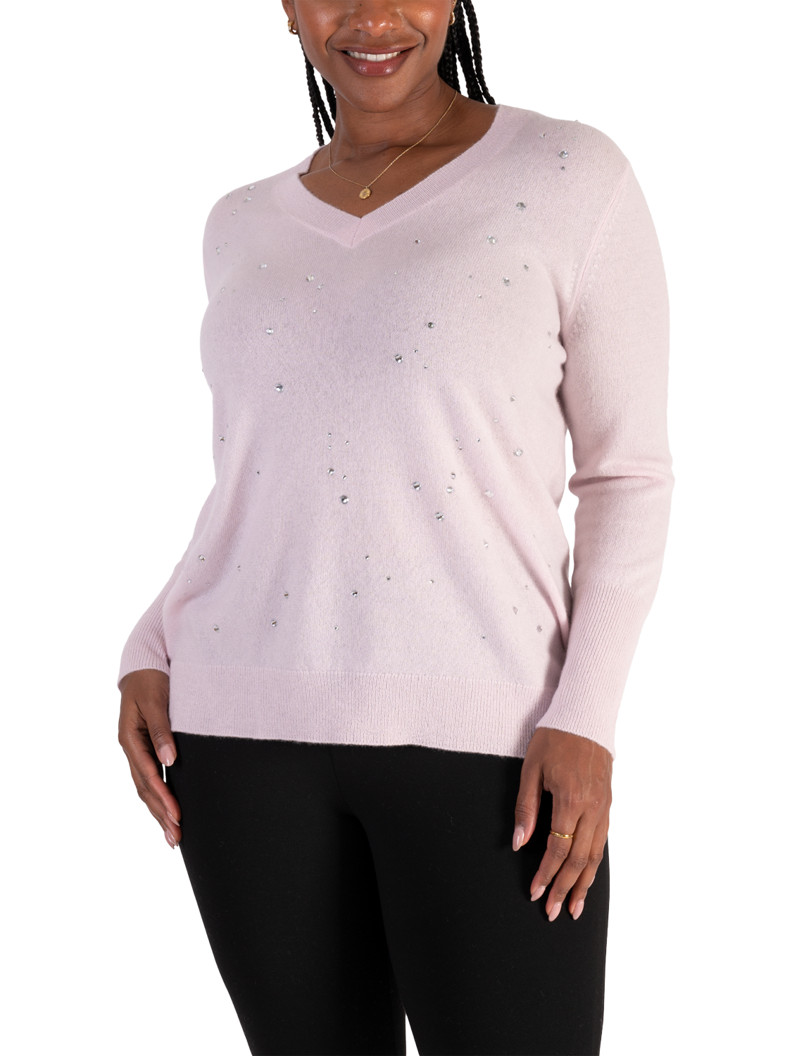 Product image 1 of 5, which shows chesca Crystal Fine Knit Pure Cashmere Jumper, Pink, L