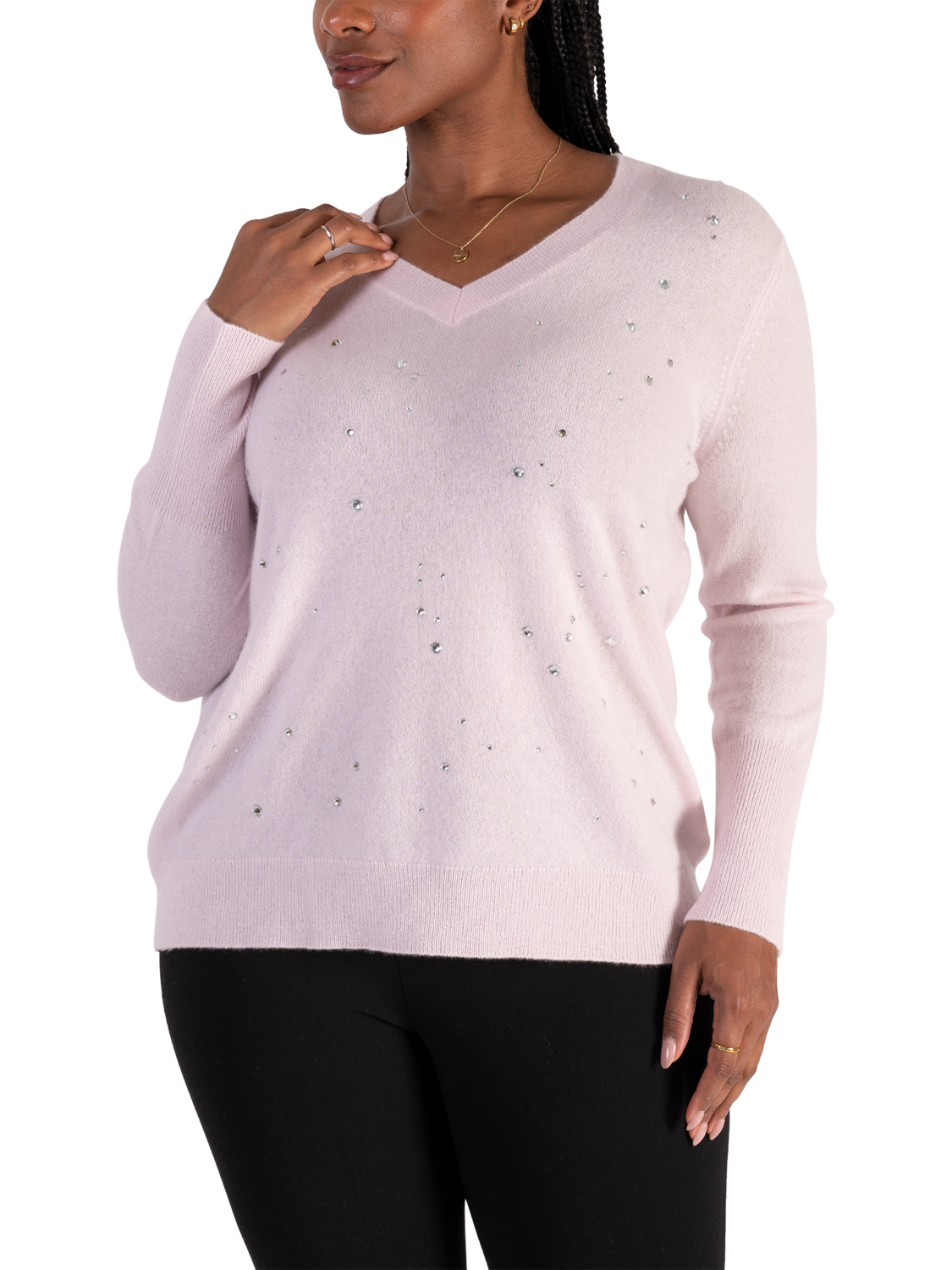 Product image 3 of 5, which shows chesca Crystal Fine Knit Pure Cashmere Jumper, Pink, L