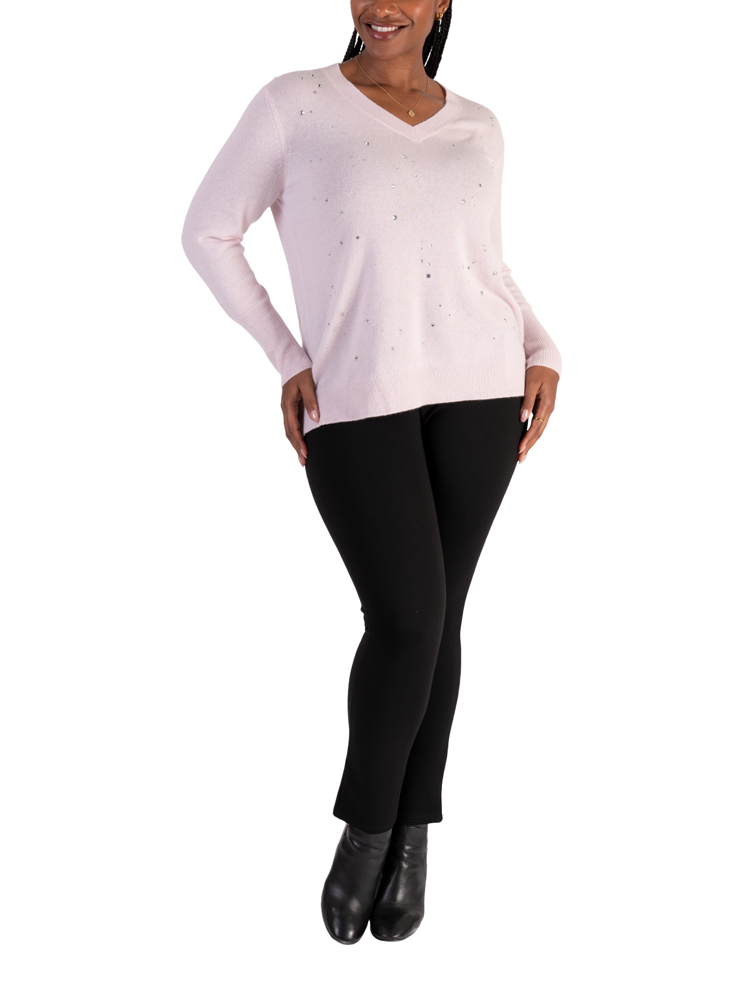Product image 4 of 5, which shows chesca Crystal Fine Knit Pure Cashmere Jumper, Pink, L