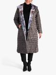 chesca Quilted Japanese Print Reversible Long Coat, Dark Grey/Multi