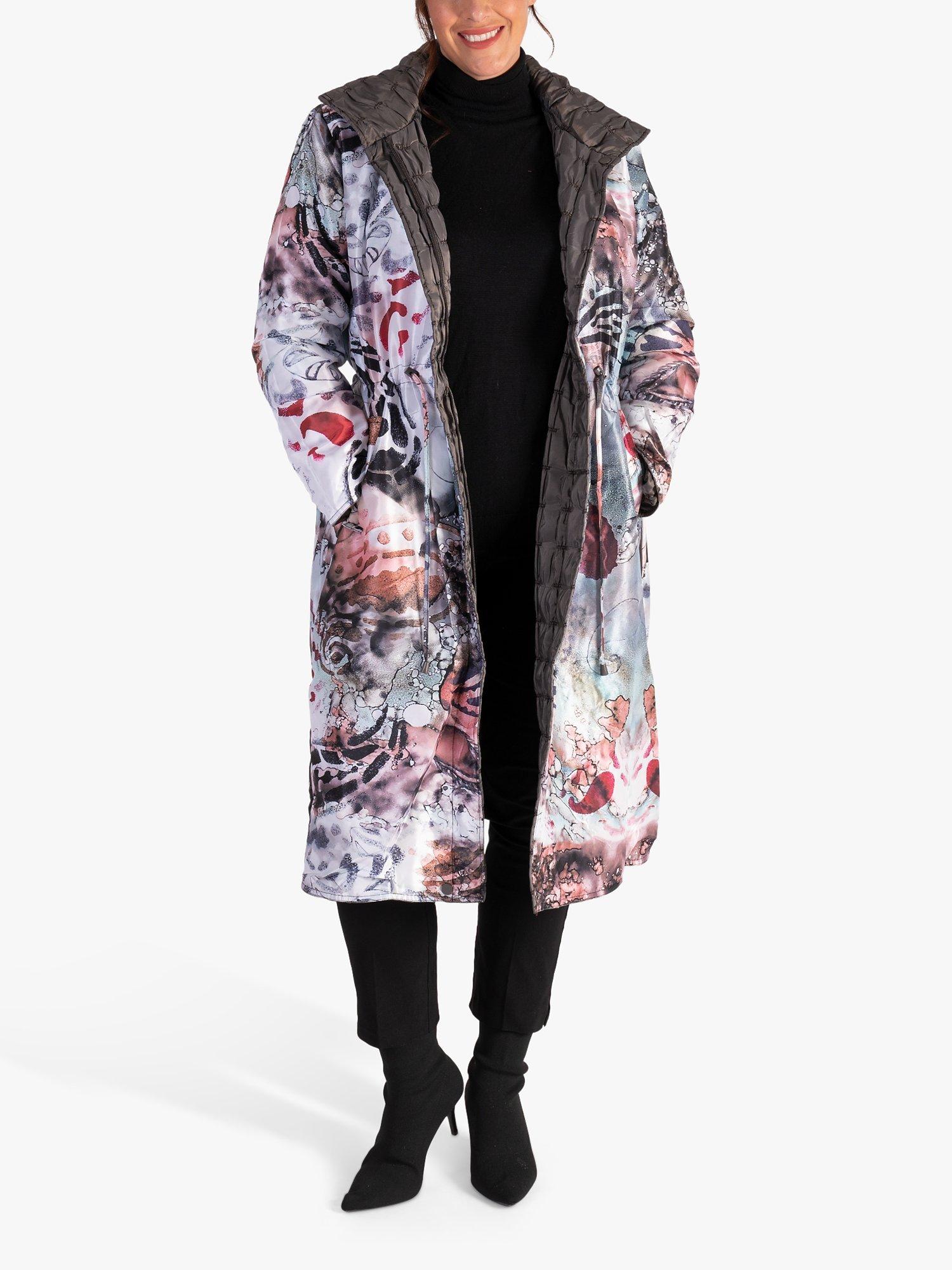 Product image 5 of 8, which shows chesca Quilted Japanese Print Reversible Long Coat, Dark Grey/Multi, 18