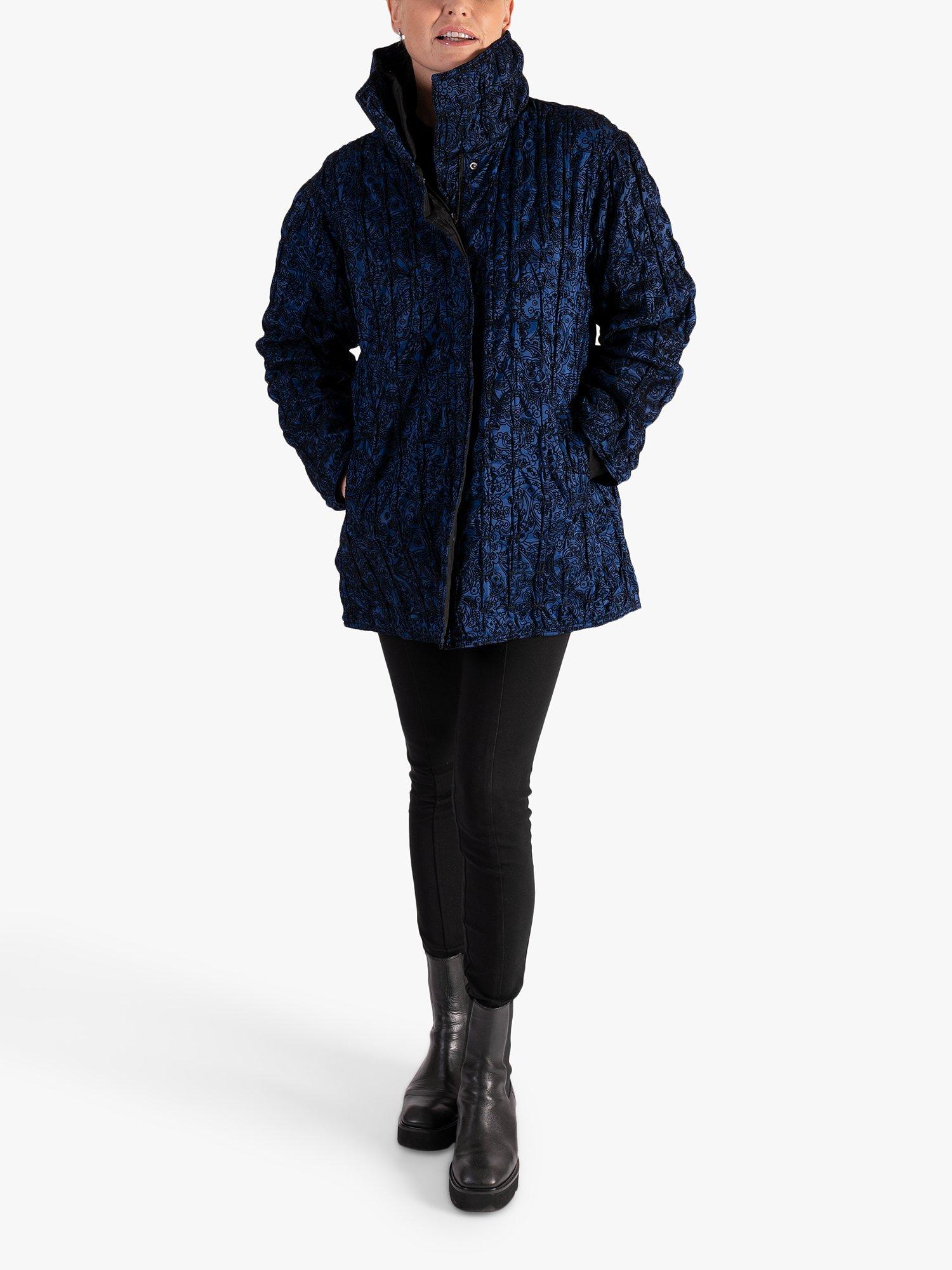 Product image 1 of 7, which shows chesca Paisley Flocked Quilted Reversible Coat, Navy/Black, 14