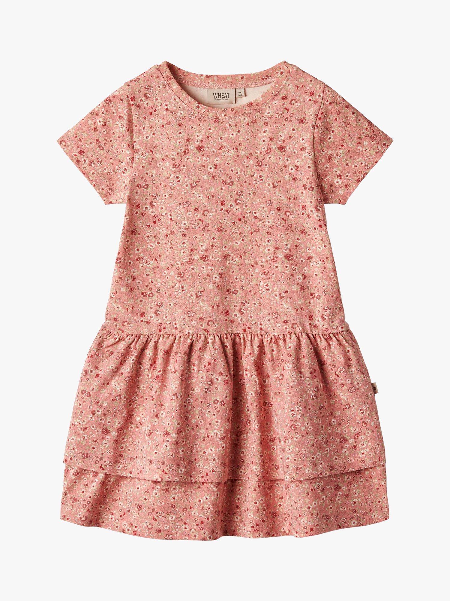 WHEAT Kids' Johanna Organic Cotton Blend Floral Print Dress, Coral, 3 years