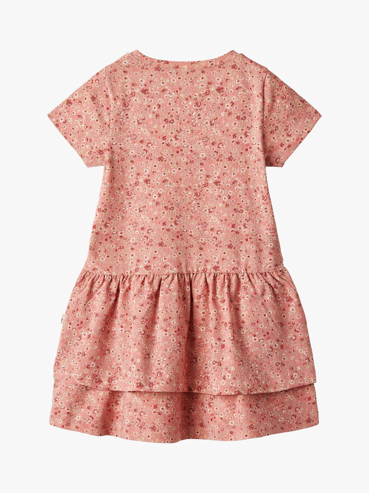 WHEAT Kids' Johanna Organic Cotton Blend Floral Print Dress, Coral, 3 years