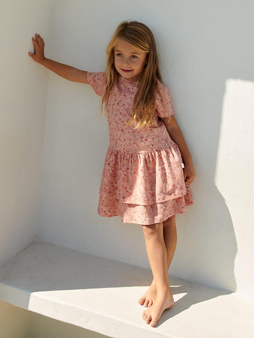 WHEAT Kids' Johanna Organic Cotton Blend Floral Print Dress, Coral