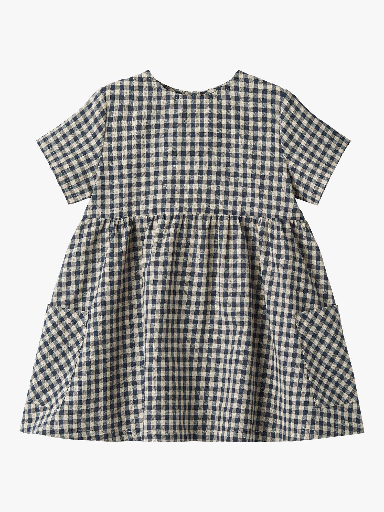 WHEAT Kids' Ayse Check Dress, Navy/Multi