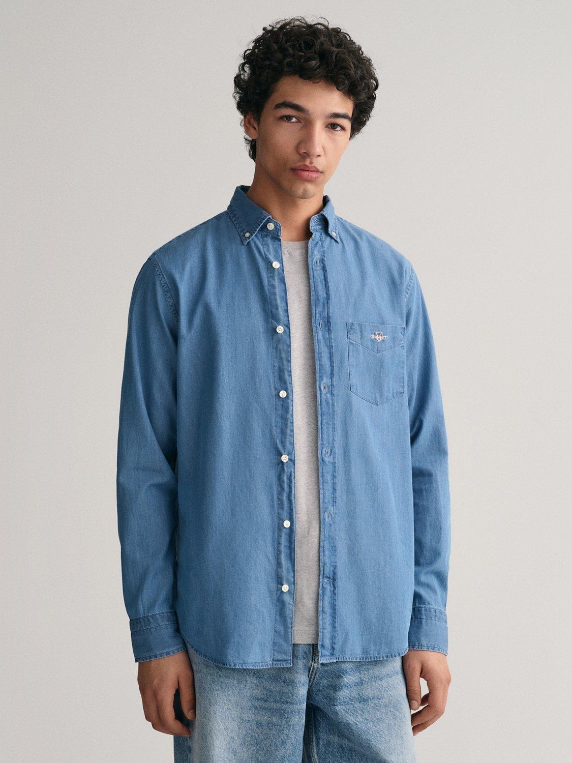 GANT Regular Fit Embroidered Long Sleeve Shirt, Light Blue