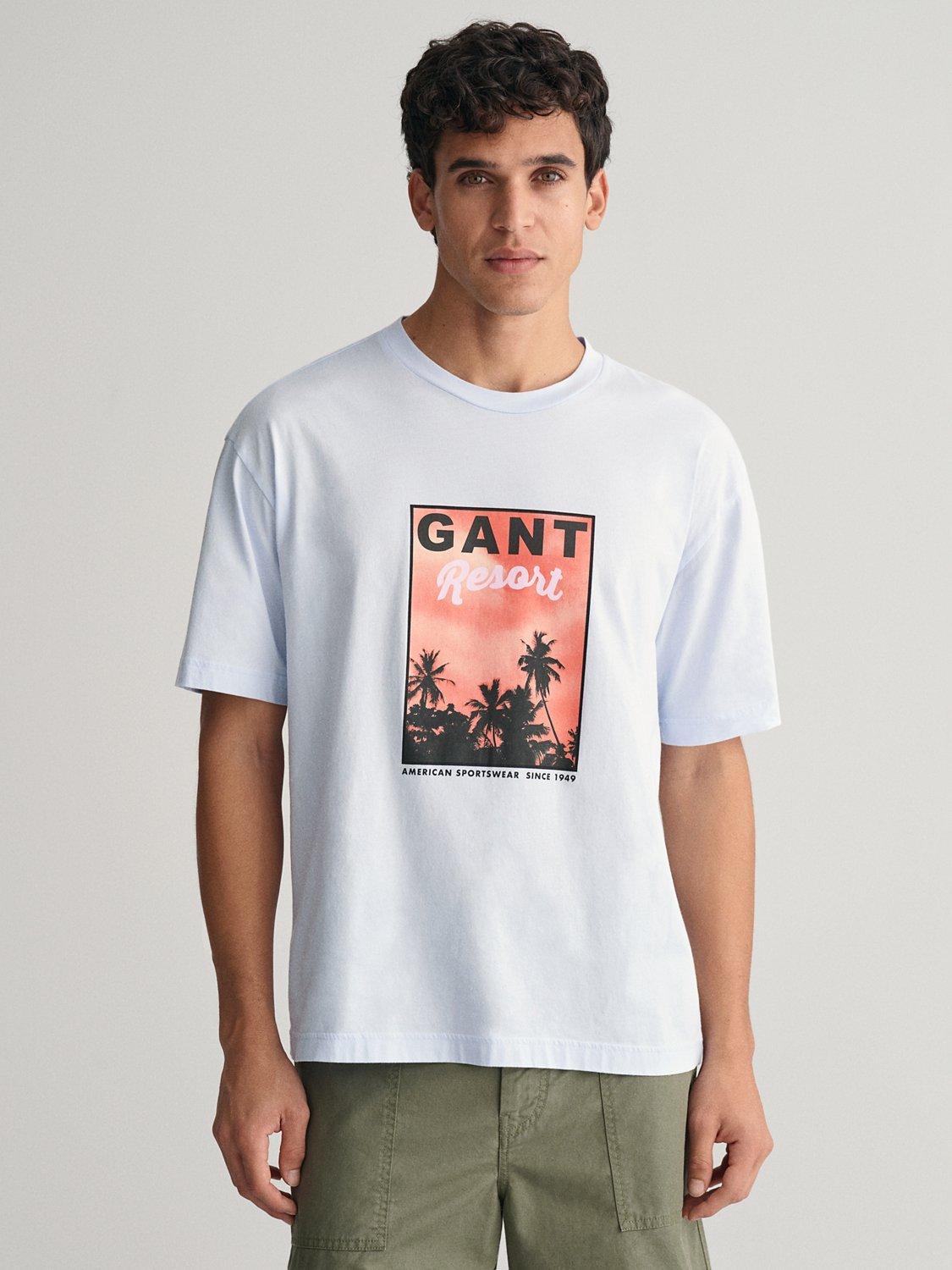 GANT Washed Graphic Short Sleeve T-Shirt, Light Blue/Multi