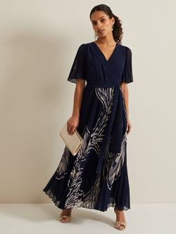 Phase Eight Petite Abigail Print Pleated Midaxi Dress, Multi, Multi