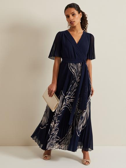 Phase Eight Petite Abigail Print Pleated Midaxi Dress, Multi, Multi