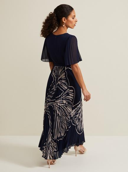 Phase Eight Petite Abigail Print Pleated Midaxi Dress, Multi - view 2, Multi