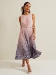 Phase Eight Petite Simara Pleated Midi Dress, Pink Ombre