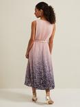 Phase Eight Petite Simara Pleated Midi Dress, Pink Ombre