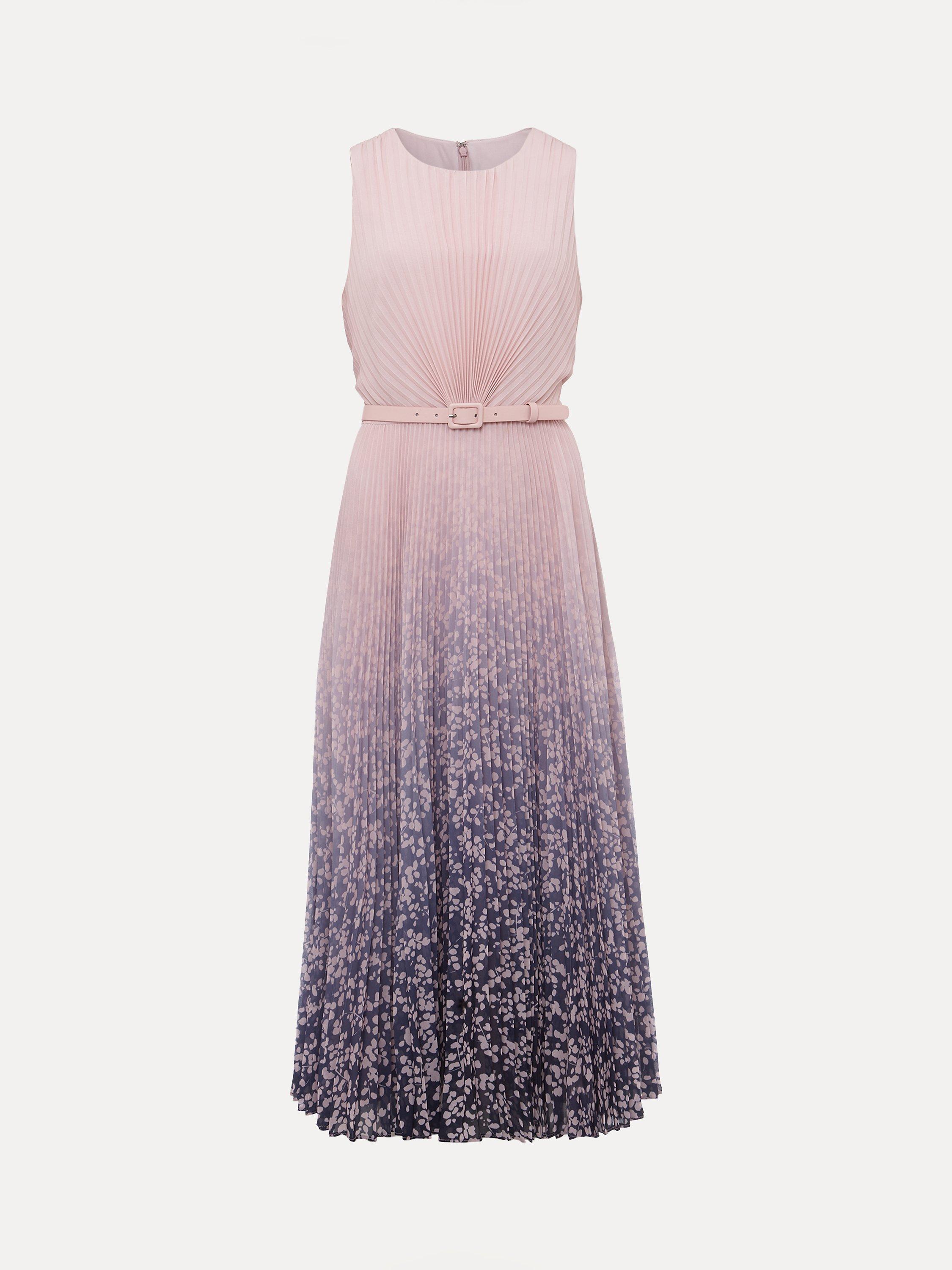 Product image 5 of 7, which shows Phase Eight Petite Simara Pleated Midi Dress, Pink Ombre, 18