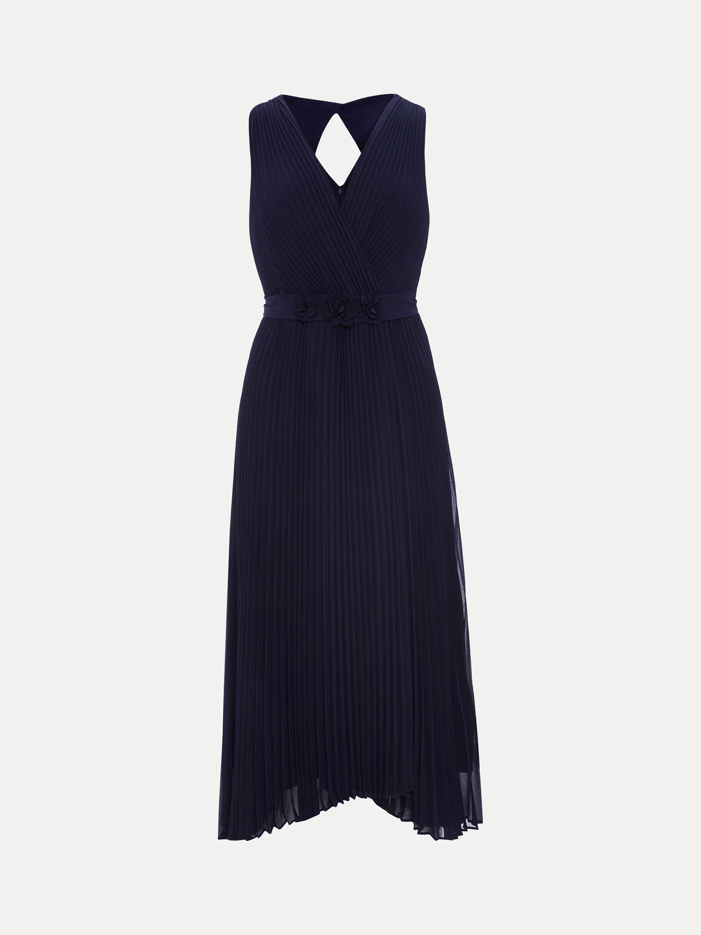 Product image 5 of 7, which shows Phase Eight Petite Cressida Pleated Midi Dress, Navy, 16