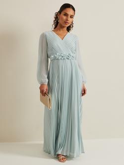 Phase Eight Petite Alecia Pleated Maxi Dress, Pale Blue