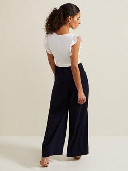 Phase Eight Petite Ayla Ruffle Jumpsuit - view 2, Navy/Ivory