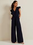 Phase Eight Petite Kallie Frill Sleeve Jumpsuit, Navy