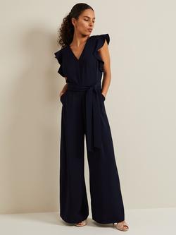 Phase Eight Petite Kallie Frill Sleeve Jumpsuit, Navy, Navy