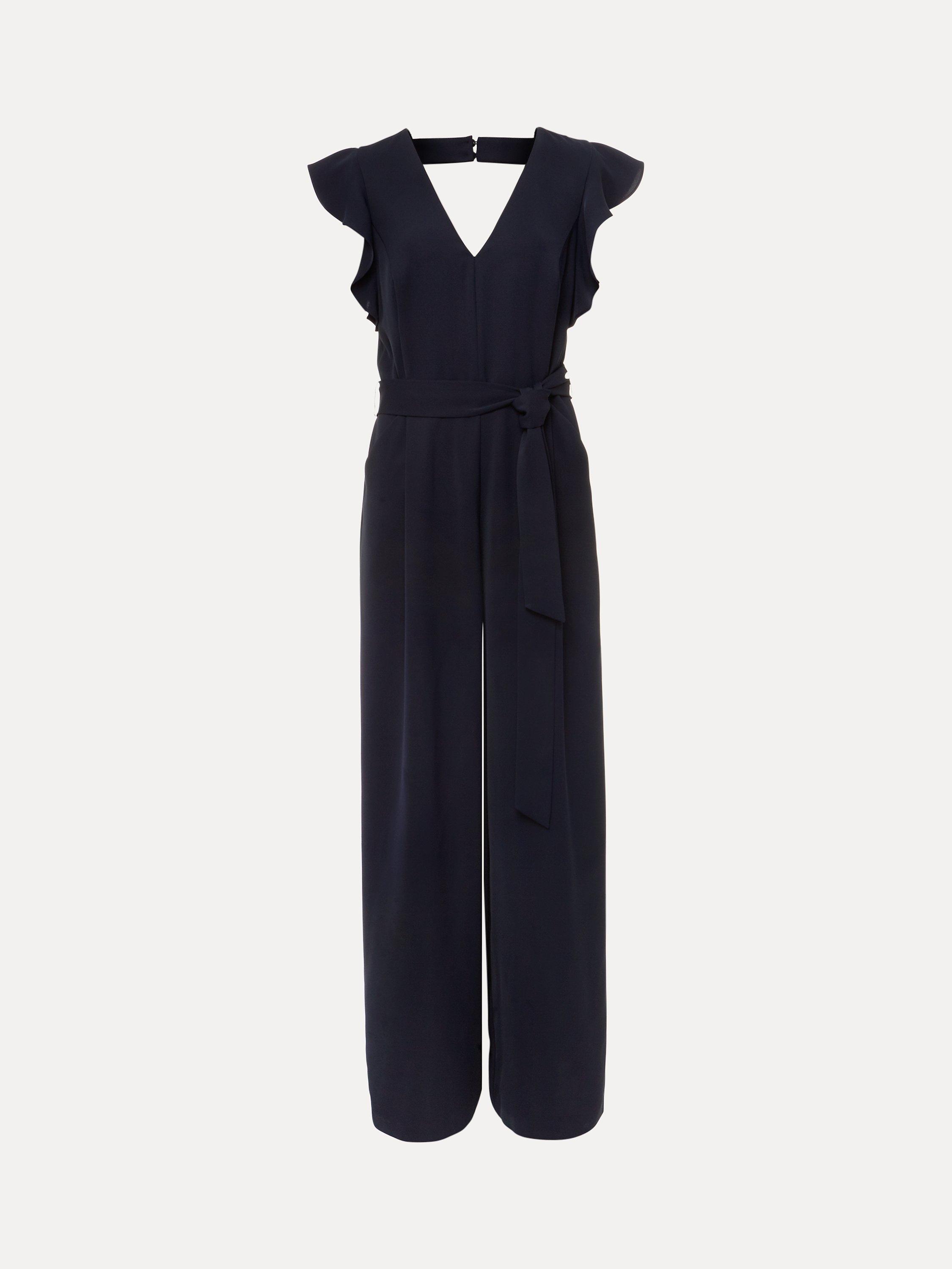 Phase Eight Petite Kallie Frill Sleeve Jumpsuit, Navy, 16