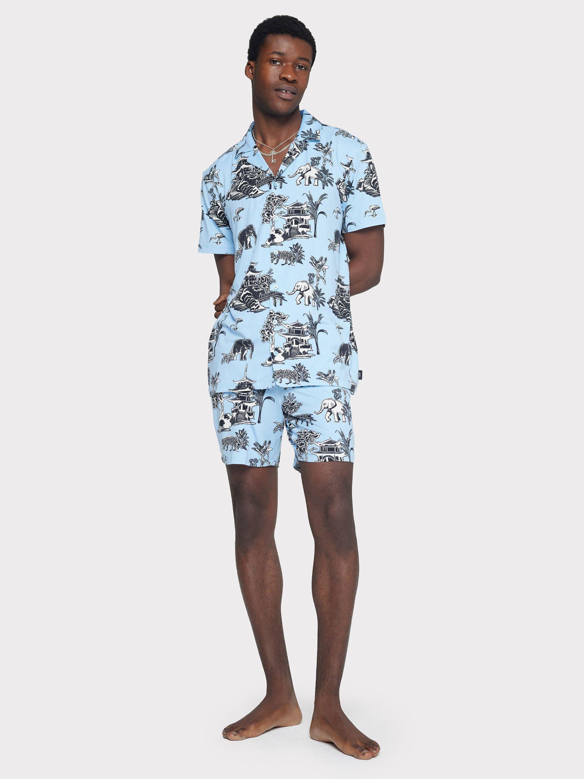 Chelsea Peers Animal Garden Print Short Pyjama Set, Blue/Multi