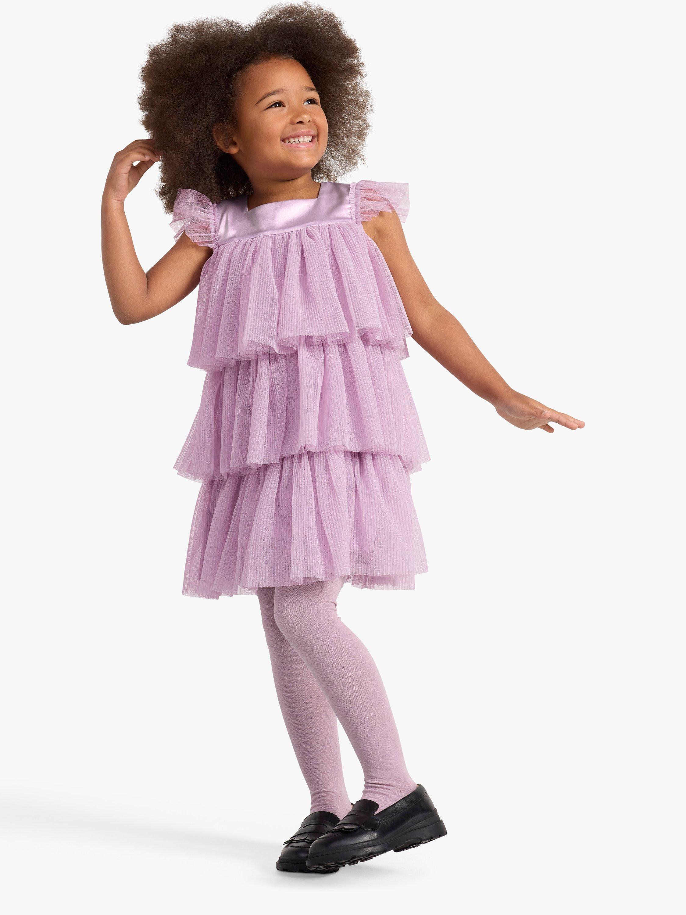 Product image 1 of 7, which shows Lindex Kids' Tiered Mesh Dress, Light Lilac, 2 years